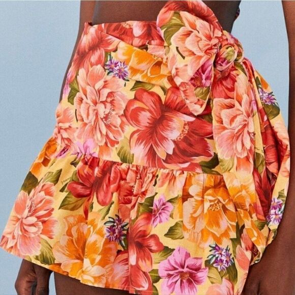 Farm Rio Anthropologie Lia Cover Up Mini Skirt Floral Print Wrap Cotton Large - Picture 1 of 14
